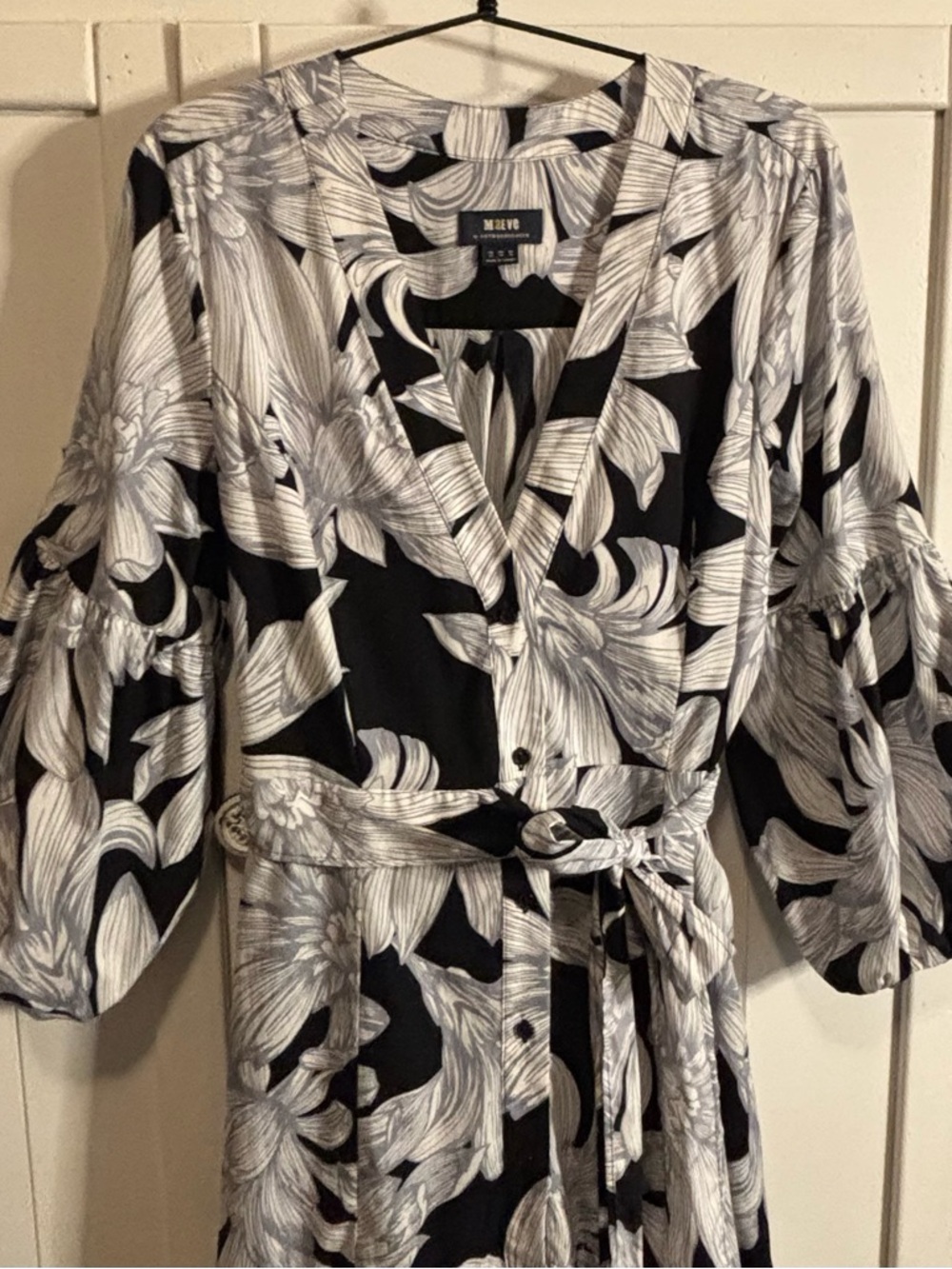 Maeve Anthropologie Floral Midi Dress Size 12 Black White Wrap Tiered NWOT Boho - Picture 7 of 16